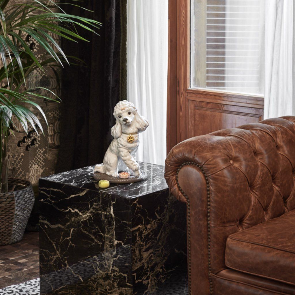 Exquisite Handmade Lladro Porcelain Poodle Figurine with Mochis from Spain