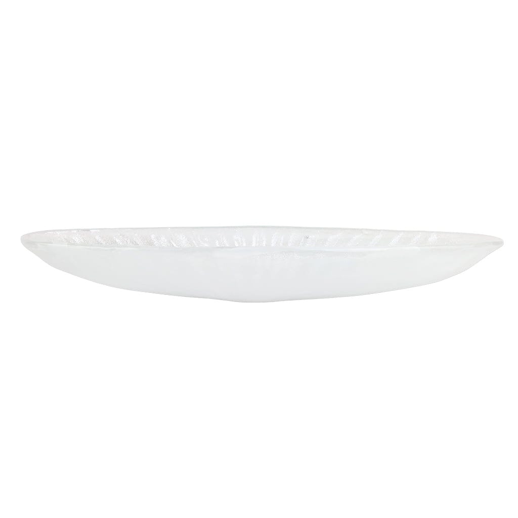 Italian Hand-Blown Vietri Onda White Long Oval Glass Serving Bowl