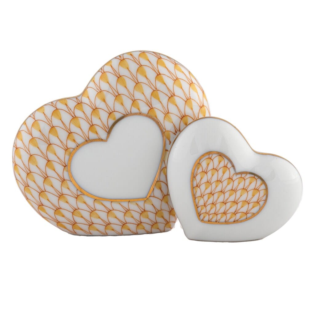 Exquisite Hand - painted Herend Two - Hearts Porcelain Figurine