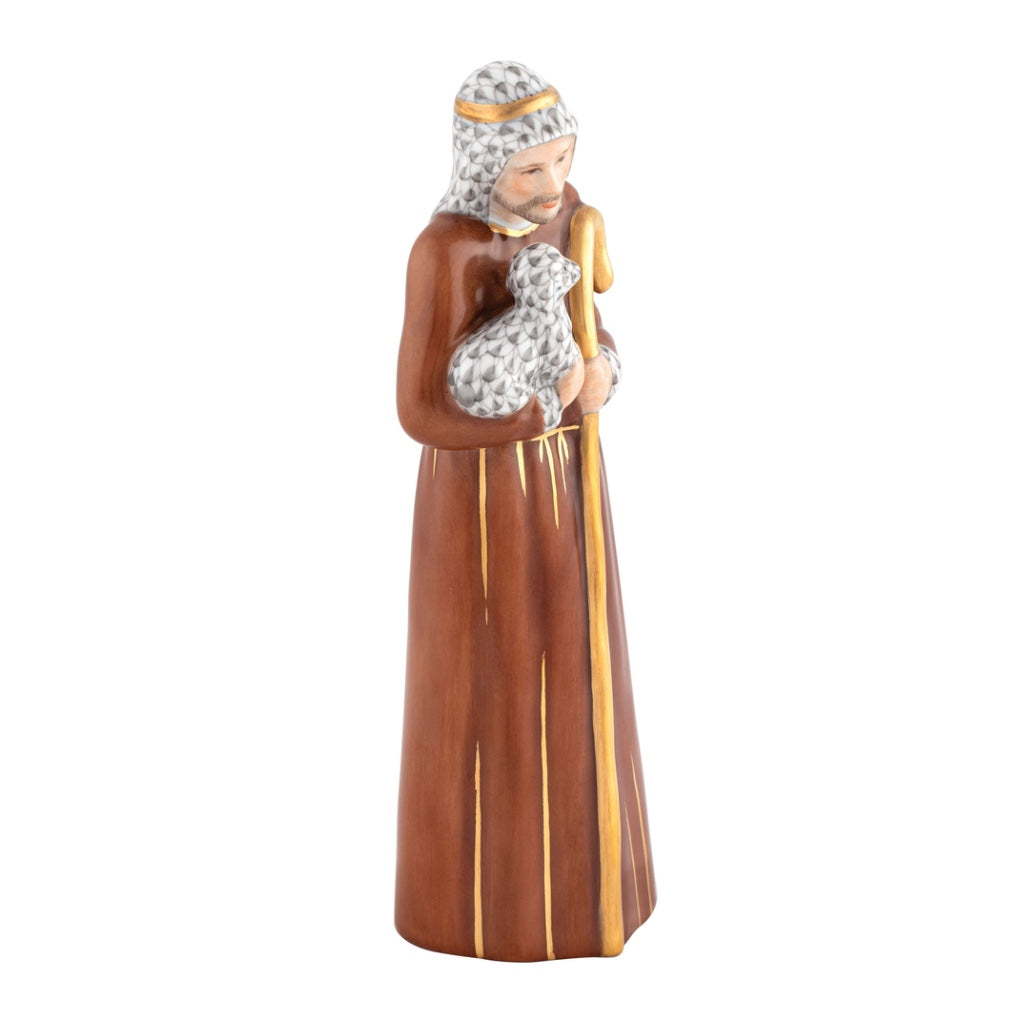 Handmade Hungarian Herend Shepherd and Lamb Porcelain Figurine