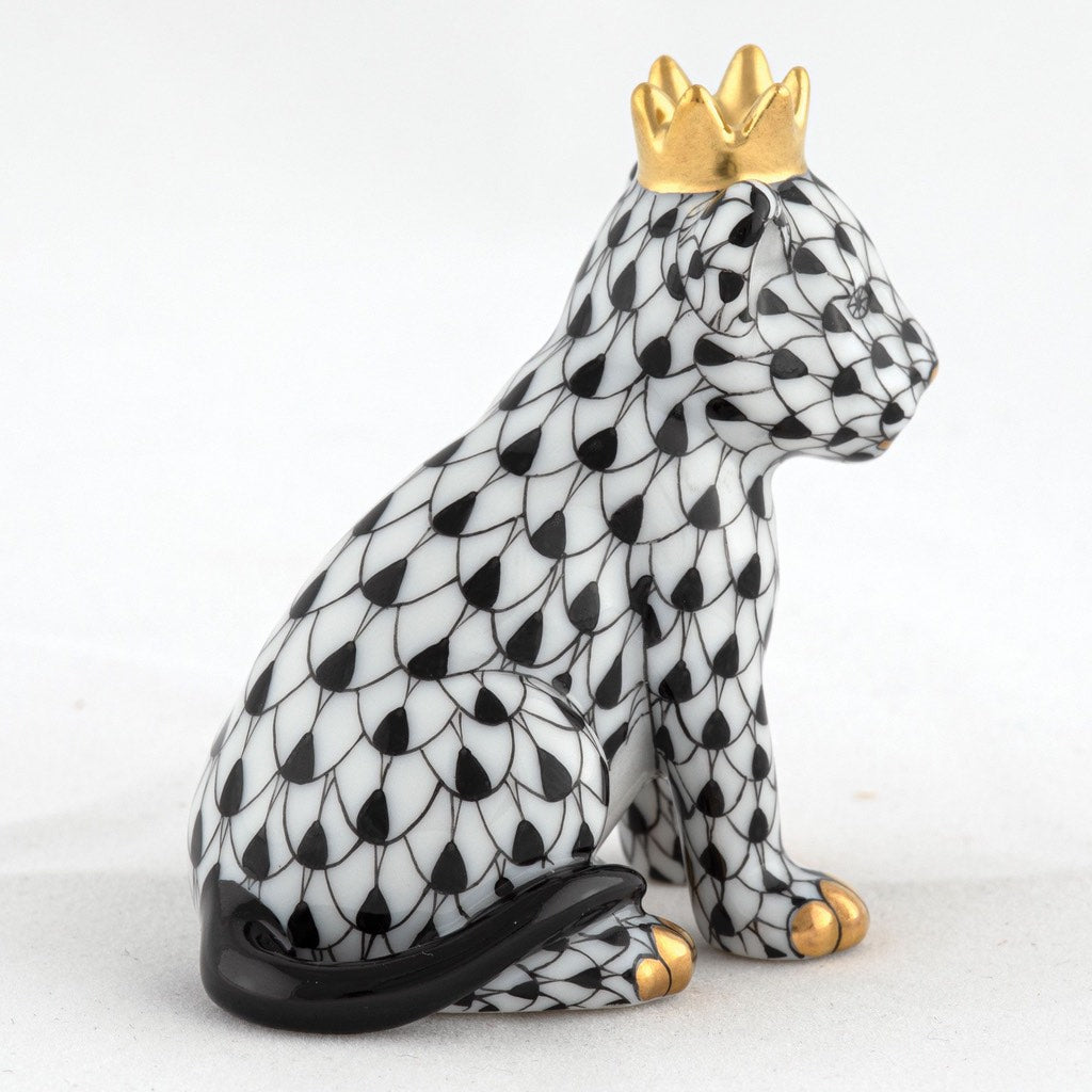 Exquisite Herend Hand - made Porcelain Lion Cub Figurine Wearing a Crown