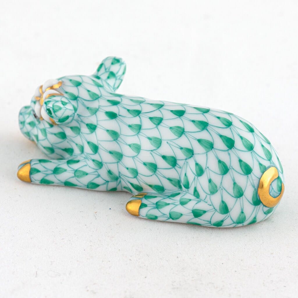 Exquisite Handmade Herend Porcelain Figurine of Daisy the Pig with a Daisy on Her Ear