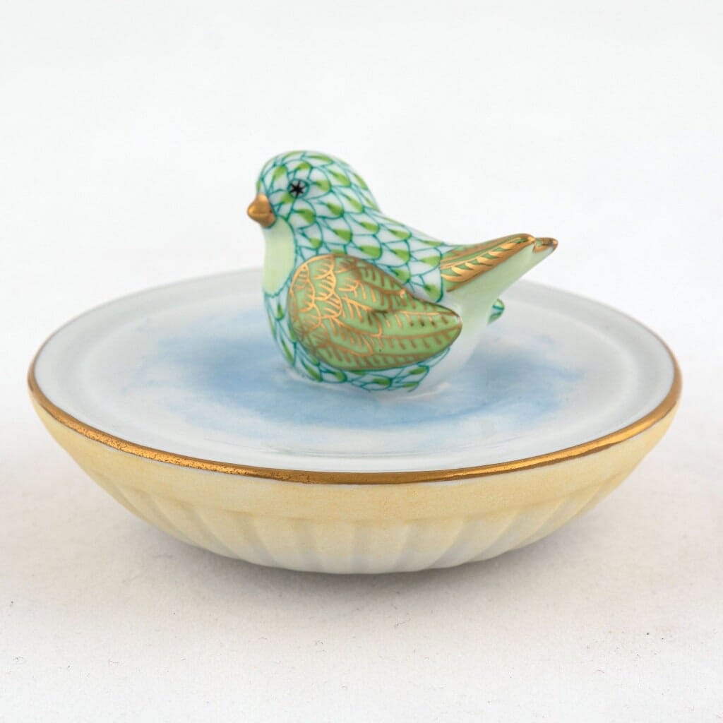 Handmade Herend Porcelain Figurine of a Bird Enjoying a Bath