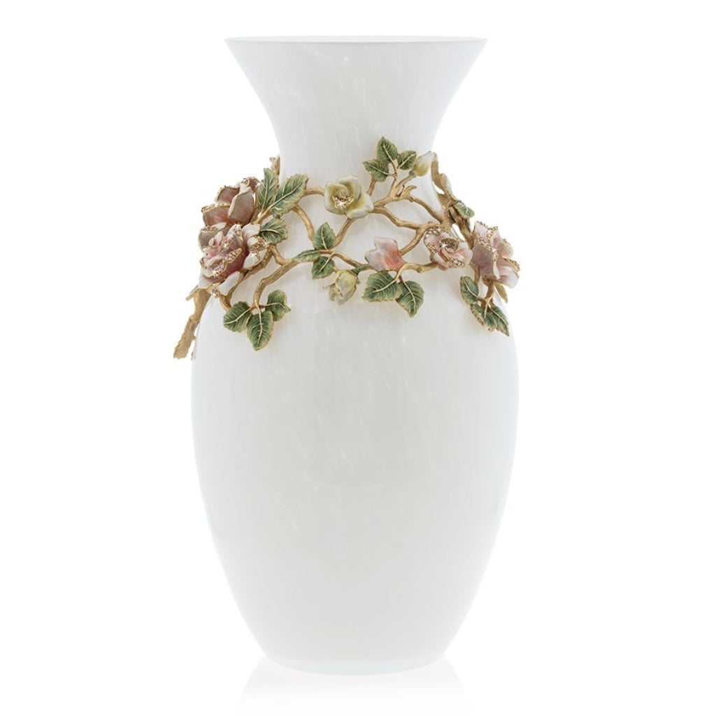 Jay Strongwater's Exquisite Gabrielle Rose Handmade Grand Vase with 14K Gold Finish