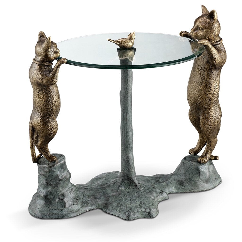 SPI Home Whimsical Curious Cats Aluminum End Table with Glass Top