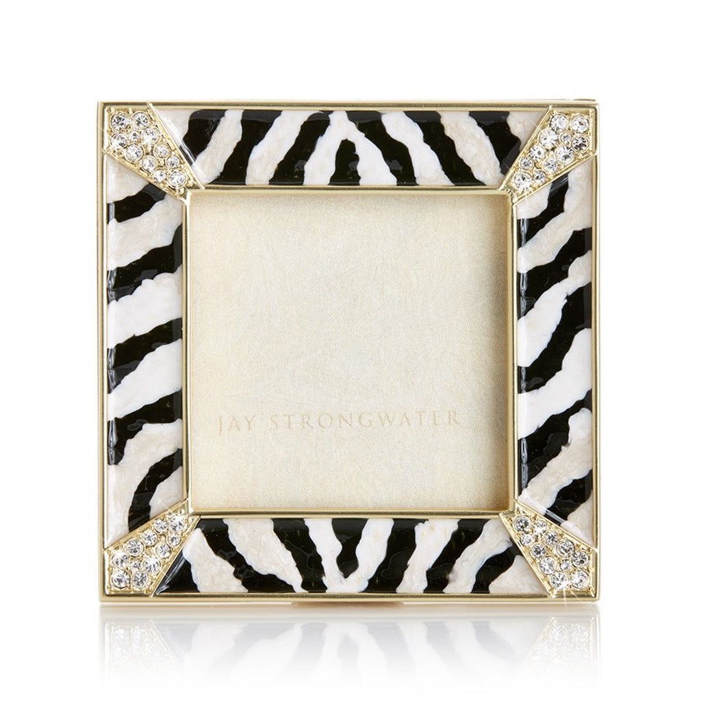 Jay Strongwater 14K Matte Gold Zebra Striped Pave Corner 2 Square Photo Frame