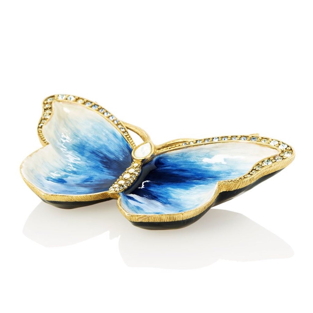 Jay Strongwater Juliet Butterfly Decorative Trinket Tray Inspired by Delft Garden