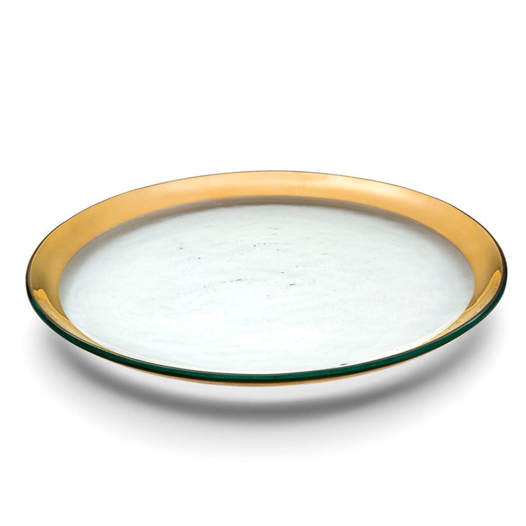 Exquisite Annieglass 12-Inch Roman Antique Buffet Plate with Precious Metal Trim