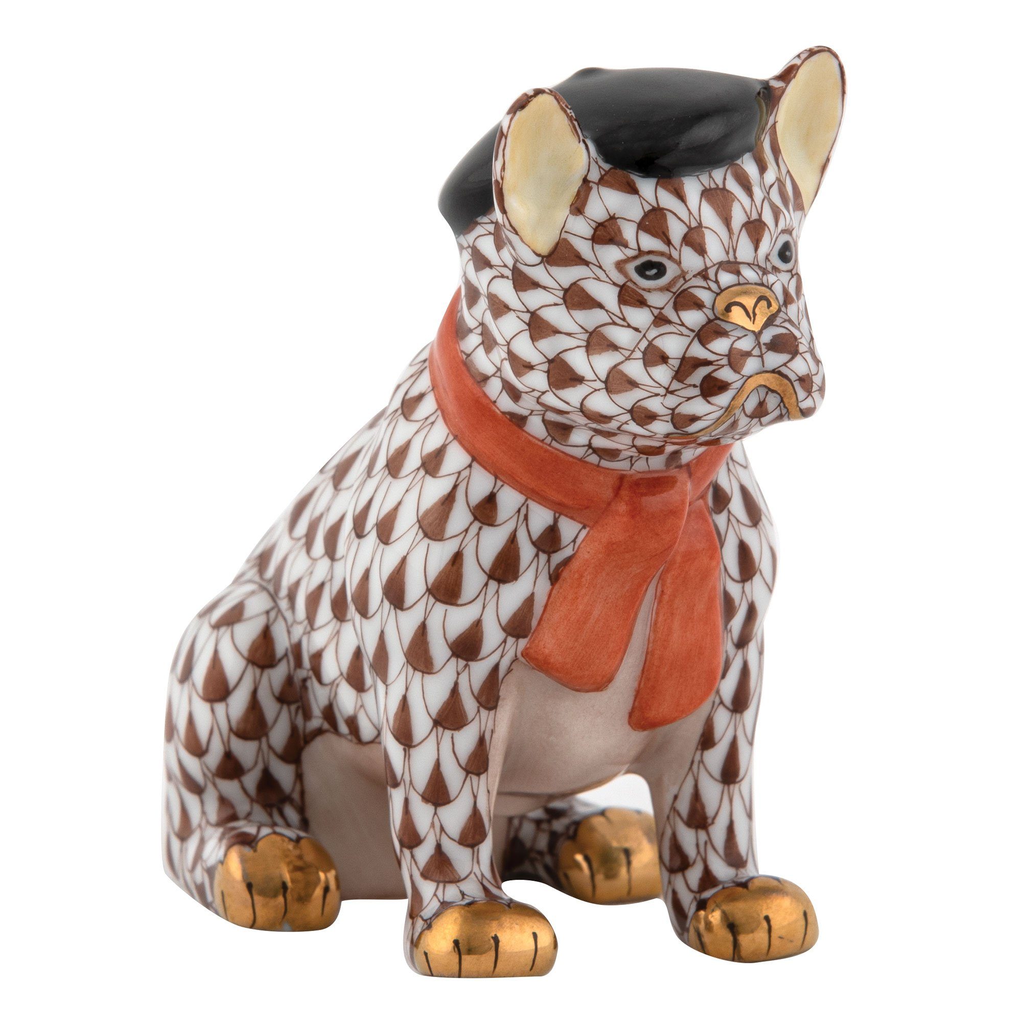 Exquisite Hand - painted Herend Frenchie Porcelain Figurine