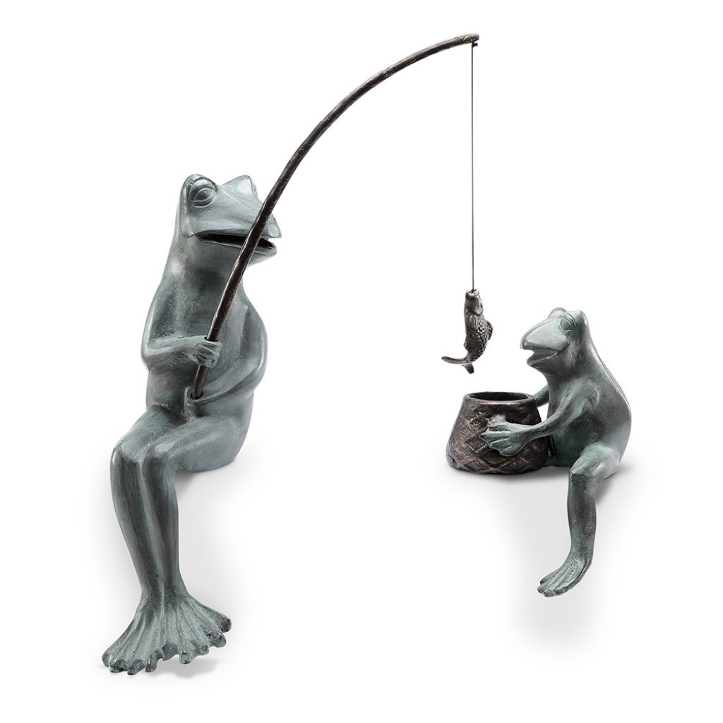 Decorative SPI Garden Art Fishing Frog Mama and Baby Sculpture Set