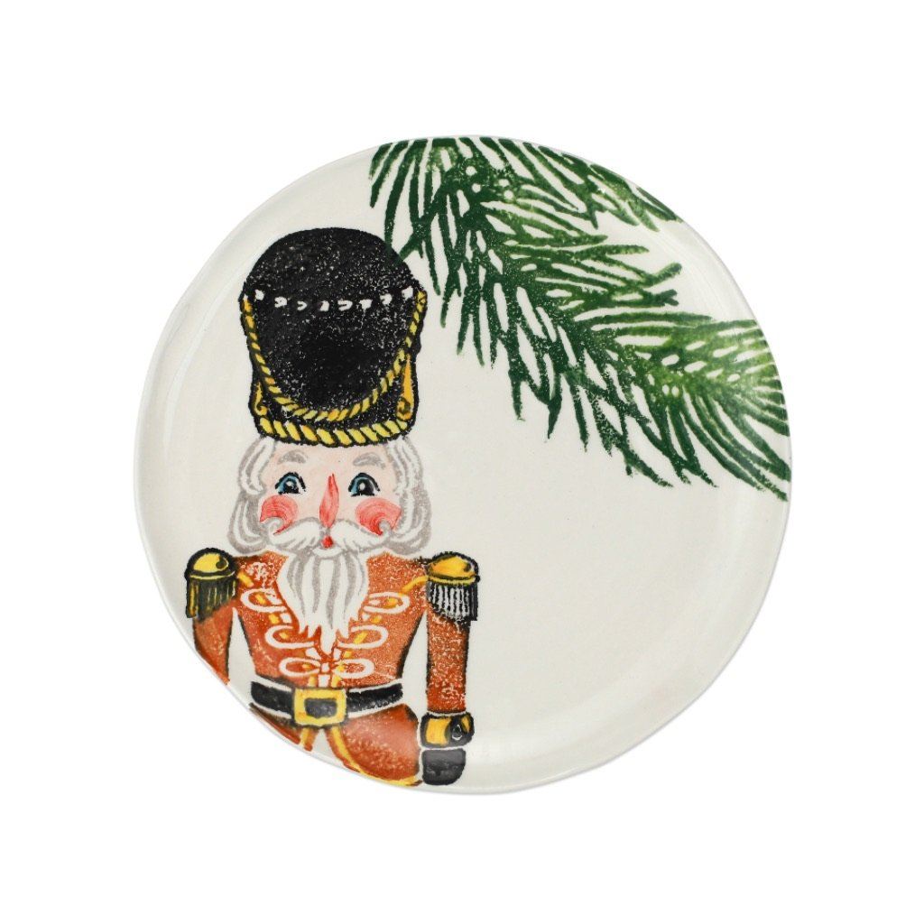 Vietri Gold Hand - painted Nutcrackers - themed Salad Plate for Cheerful Holidays