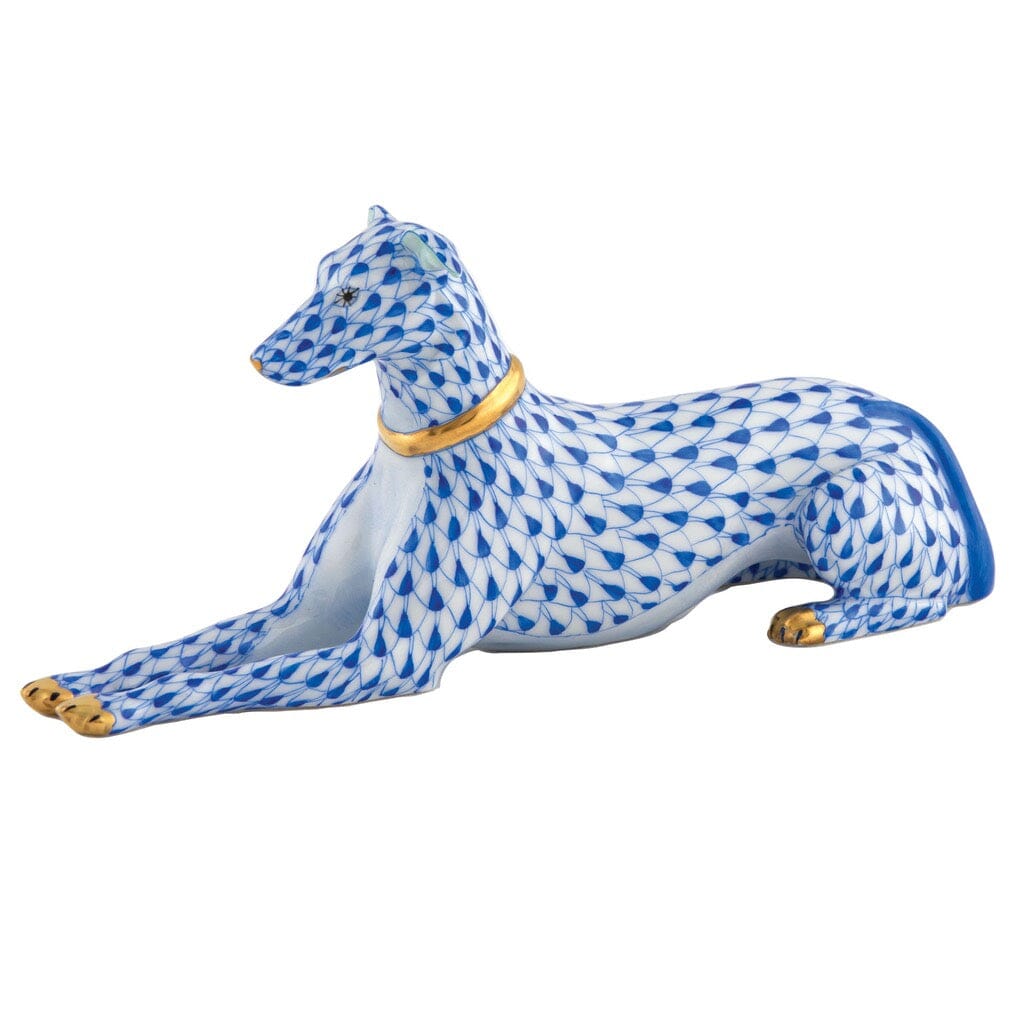 Handmade Herend Porcelain Greyhound Figurine with Gold Collar