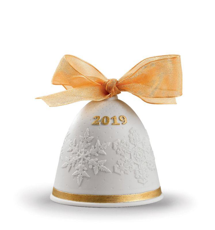 Lladro 2019 Christmas Porcelain Bell Ornament with Re - Decorated Gold Finish