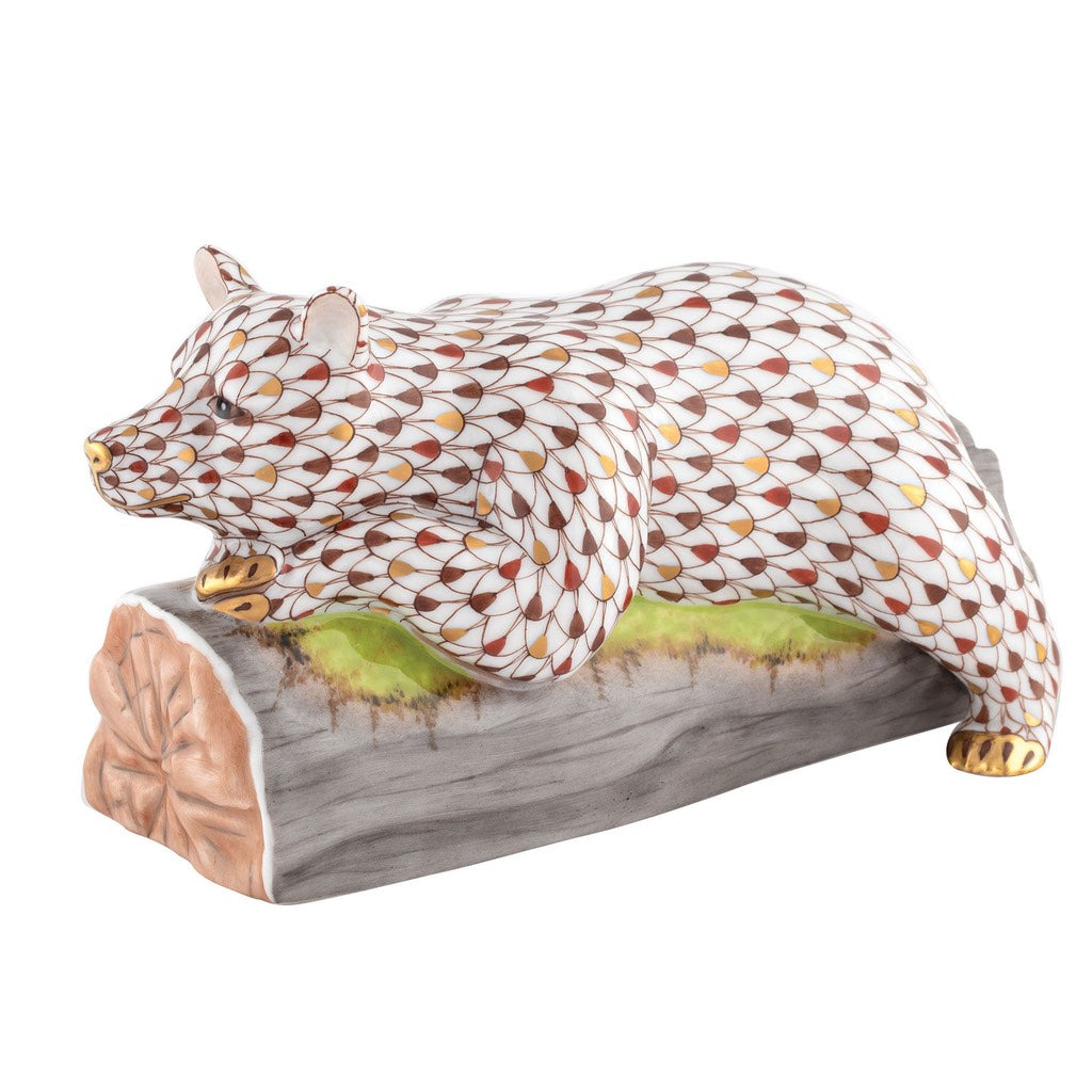 Limited Edition Handmade Herend Multicolored Brown Napping Bear Figurine