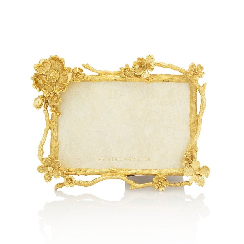 Jay Strongwater's 4 x 6 Breanna Floral Branch Gold - Finished Frame