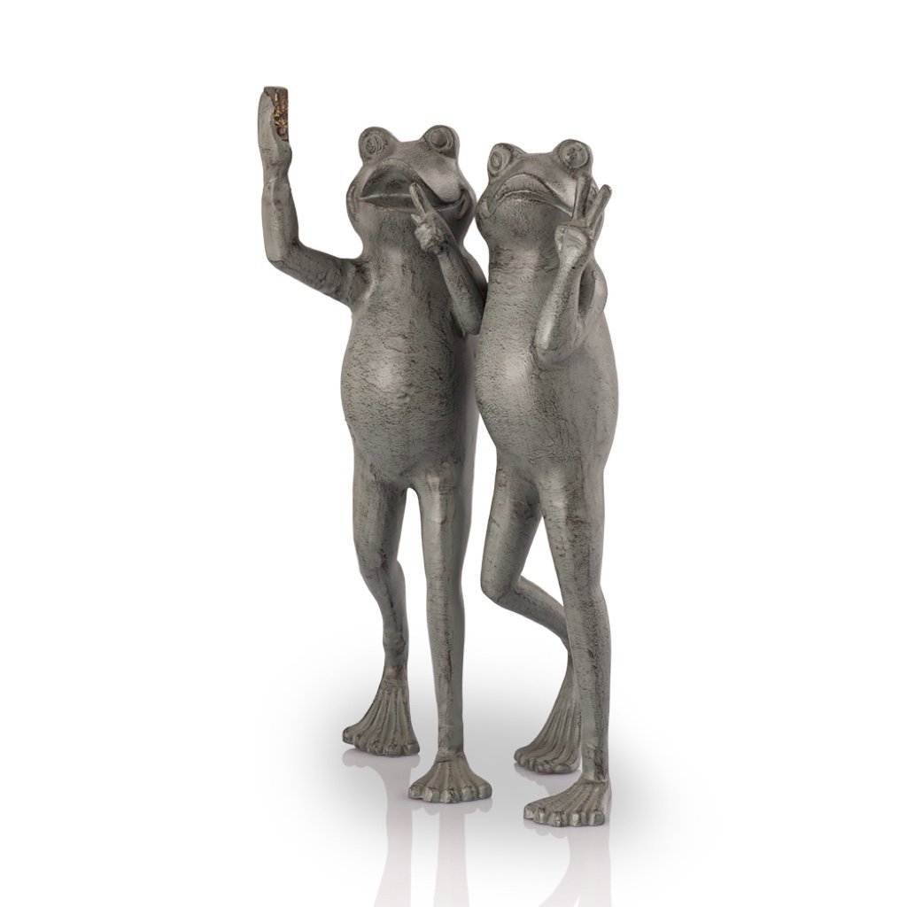 SPI Aluminum Outdoor Garden Selfie Frog Friends Sculpture for Whimsical Decor
