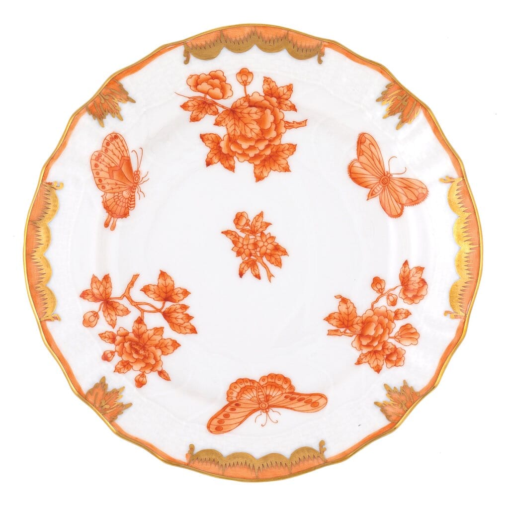 Herend Fortuna Blue or Rust Hand - Painted 6' Bread And Butter Plate with 24K Gold Accents