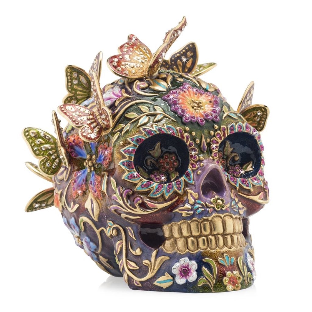 Jay Strongwater Collectible Frida Sugar Skull Figurine Adorned with Butterflies and Crystals