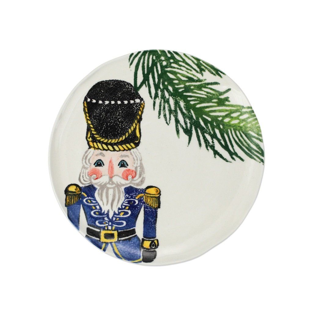Vietri Hand - painted Blue Nutcracker Design Salad Plate for Christmas Decor and Collection