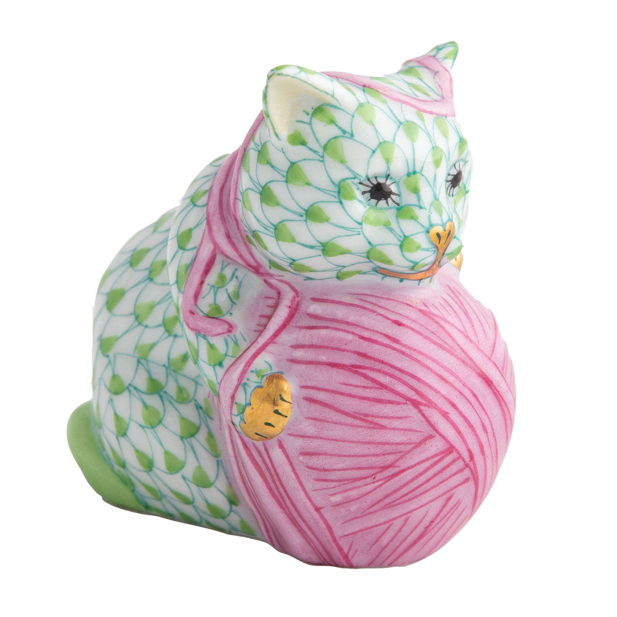 Exquisitely Hand - painted Herend Playful Kitten Porcelain Figurine