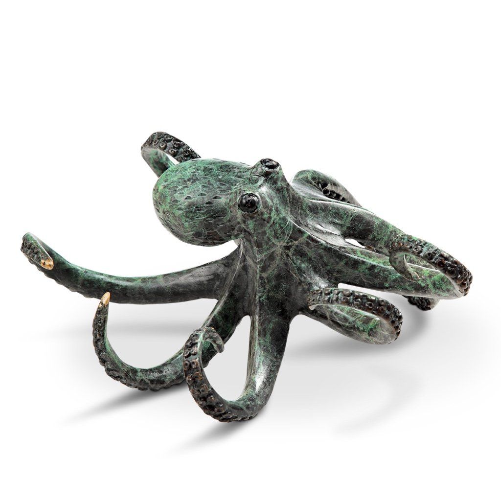 Colorful Handmade Brass Swimming Octopus Shelf Decor