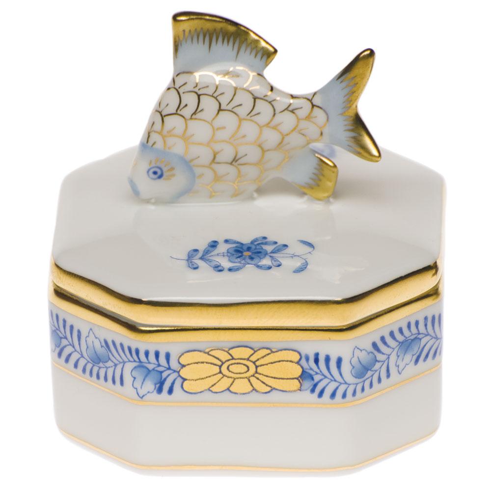 Exquisite Hand - painted Herend Petite Octagonal Fish Box