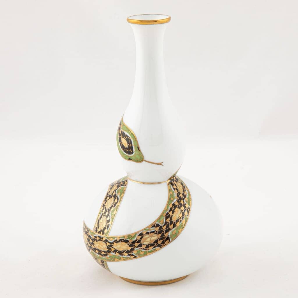 Exquisite Herend Hand - Painted Porcelain Snake - Wrapped Vase