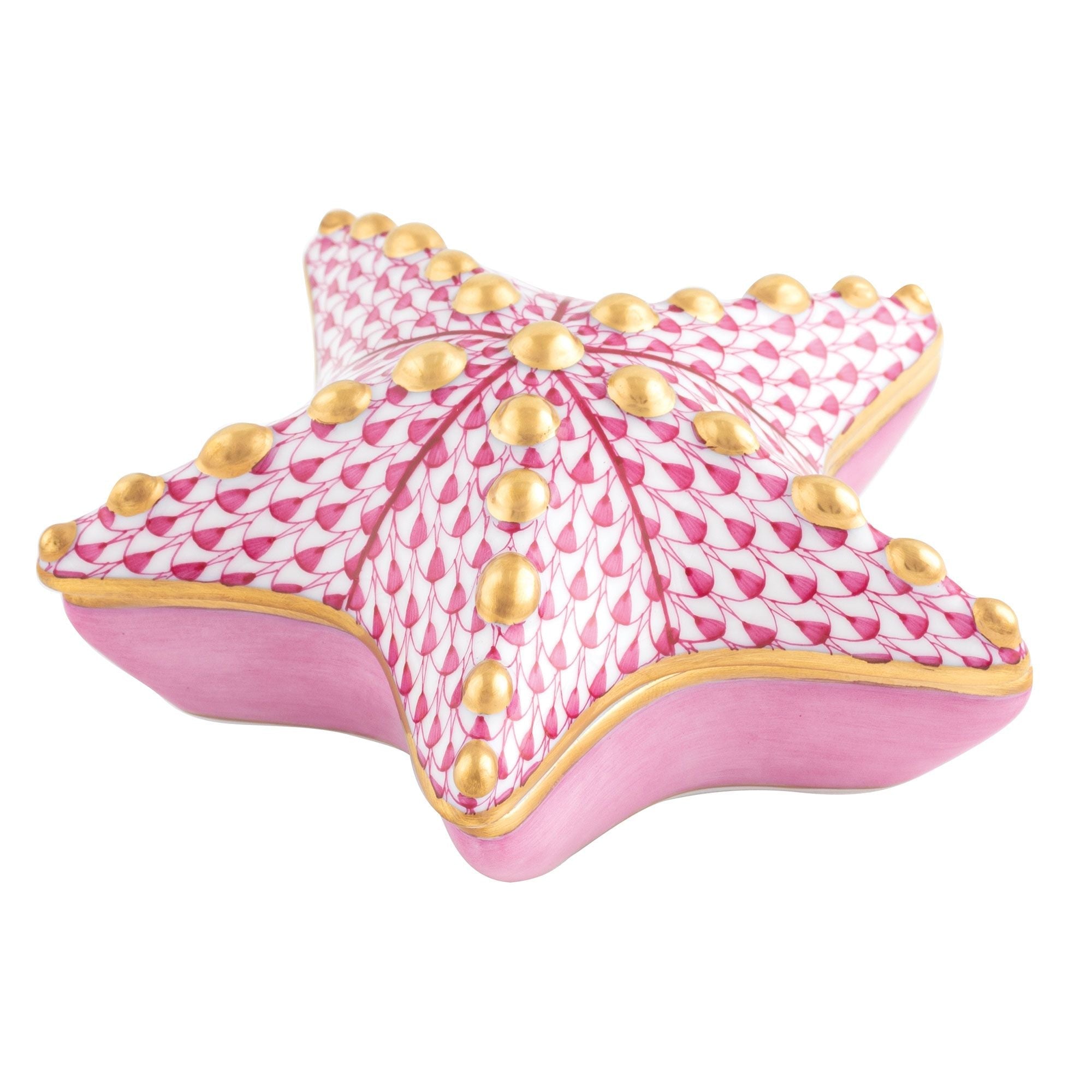 Handmade Herend Porcelain Starfish Box with 24Kt Gold Accents
