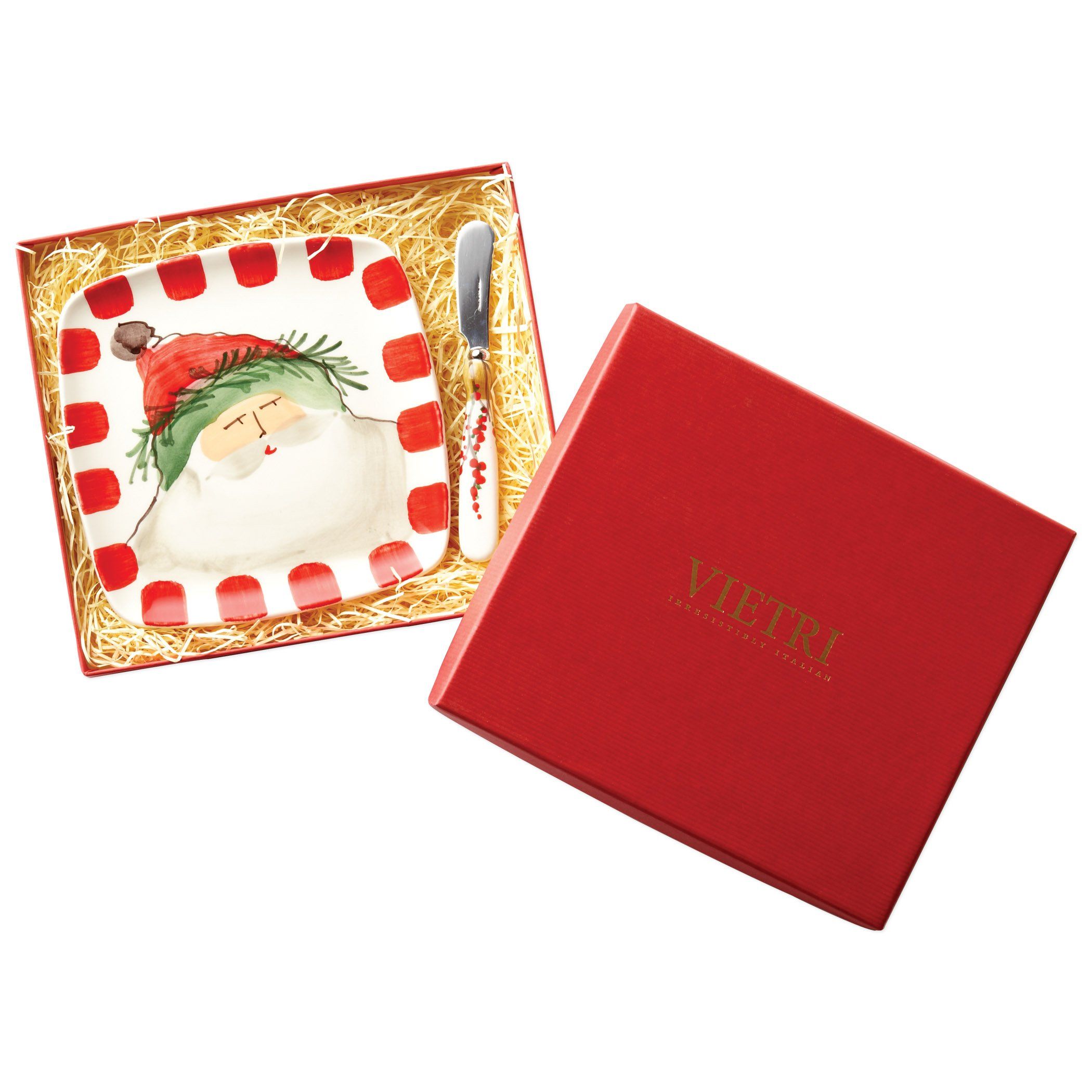 Vietri Square Holiday Plate with Spreader from the Old St. Nick Collection