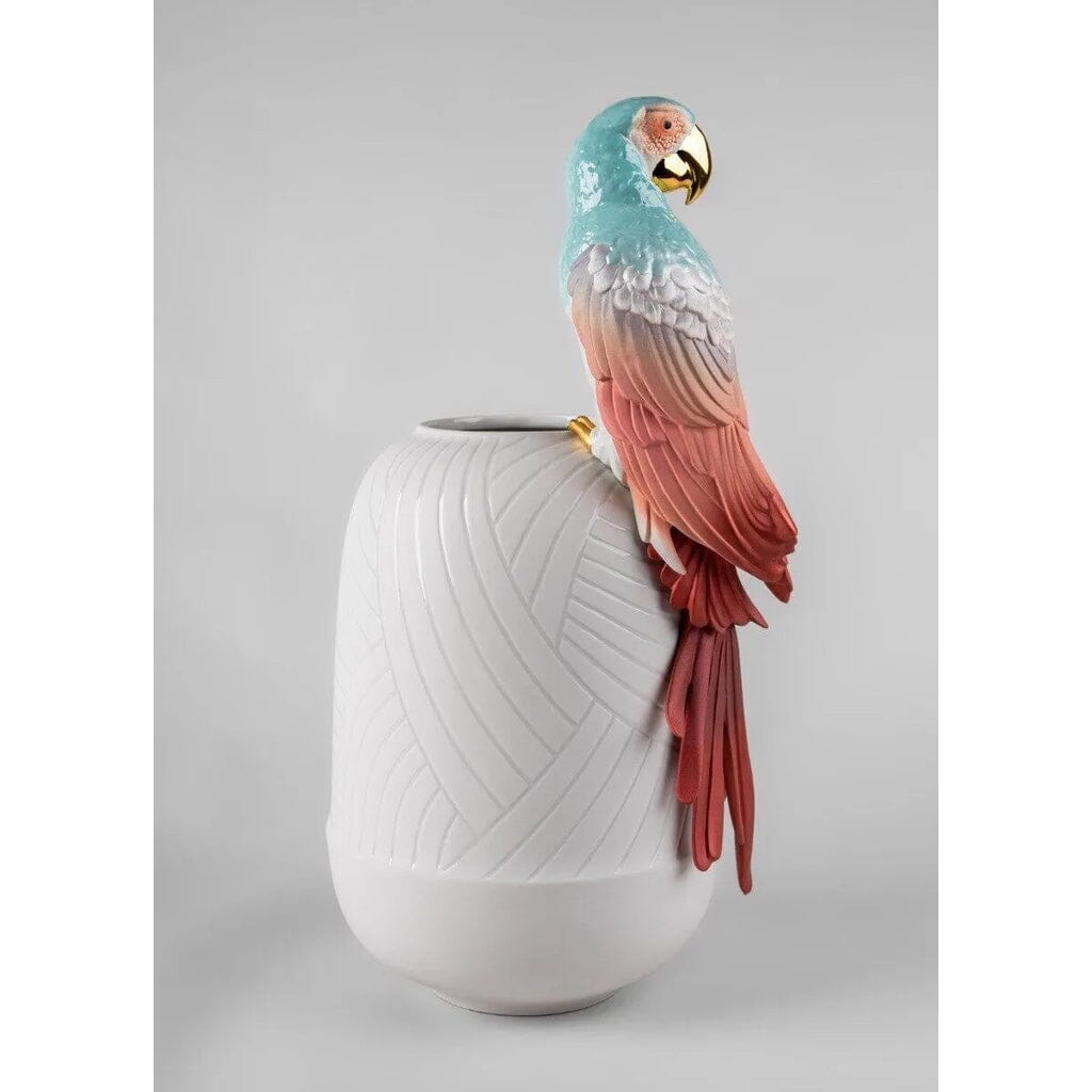 Red Lladro Handmade Porcelain Macaw Bird - Shaped Vase