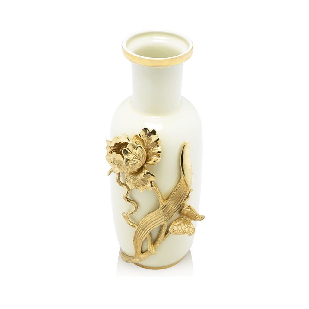 Jay Strongwater Exquisite Addilyn Tulip and Butterfly Decorative Glazed Porcelain Vase