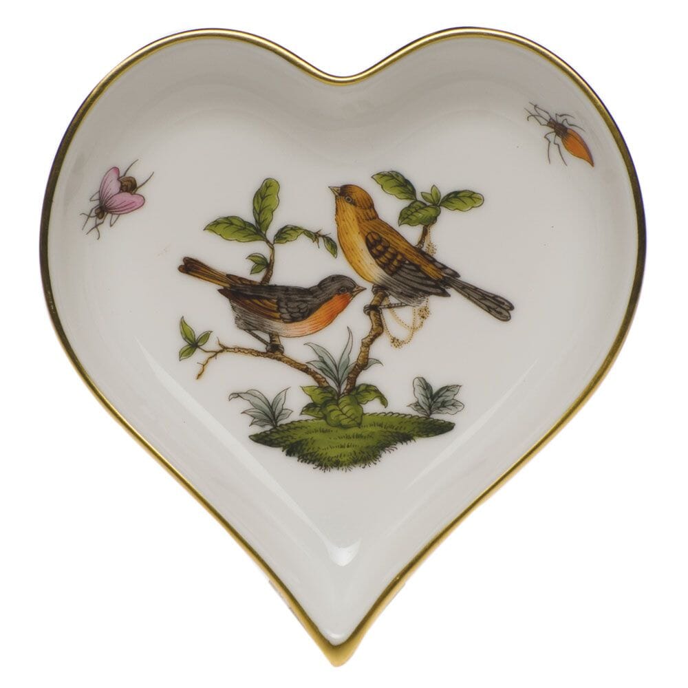 Exquisite Herend Rothschild Bird Collection Small Heart-Shaped Porcelain Tray