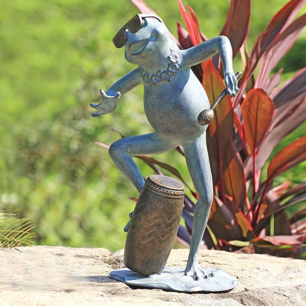 SPI Decorative Aluminum Garden Conga Drummer Frog Sculpture for Outdoor Decoration