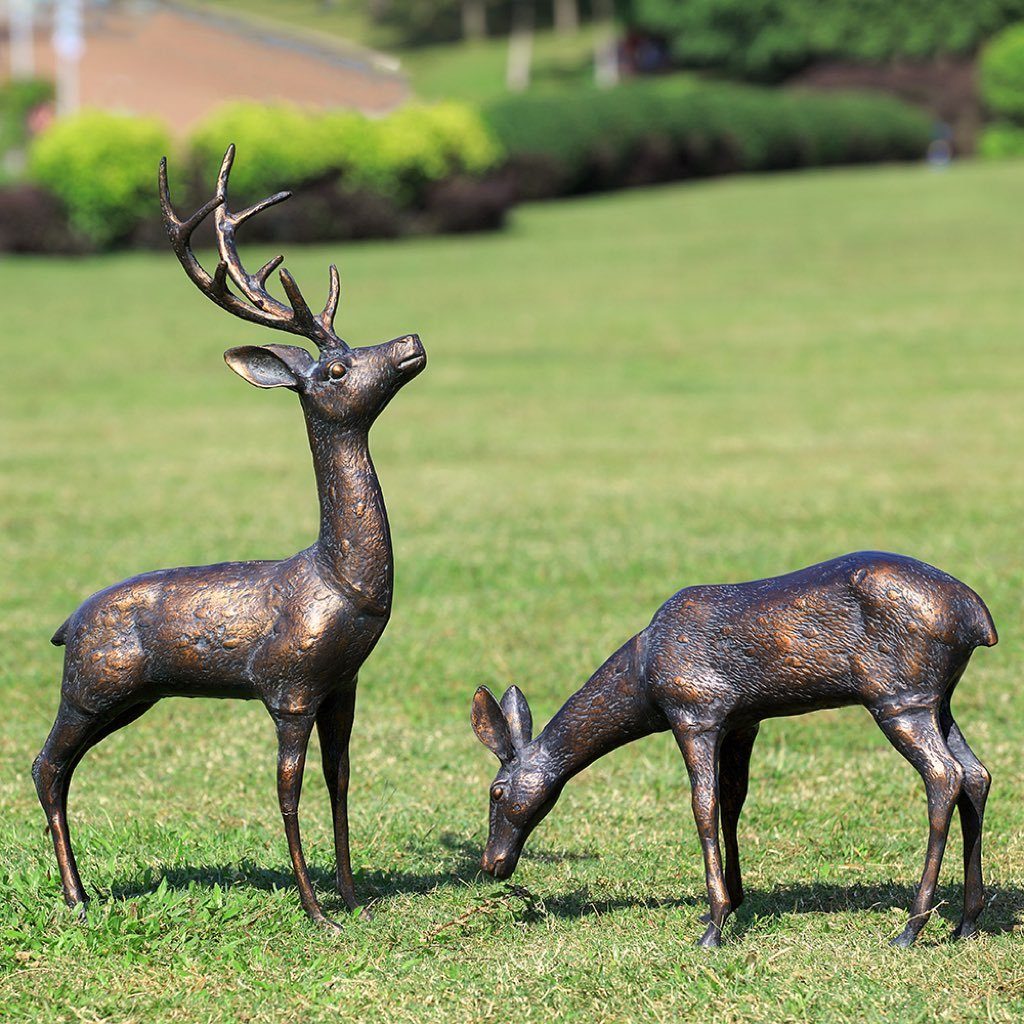 SPI Handmade Aluminum Garden Sculpture Pair - Woodland Wanderers (Stag and Deer)
