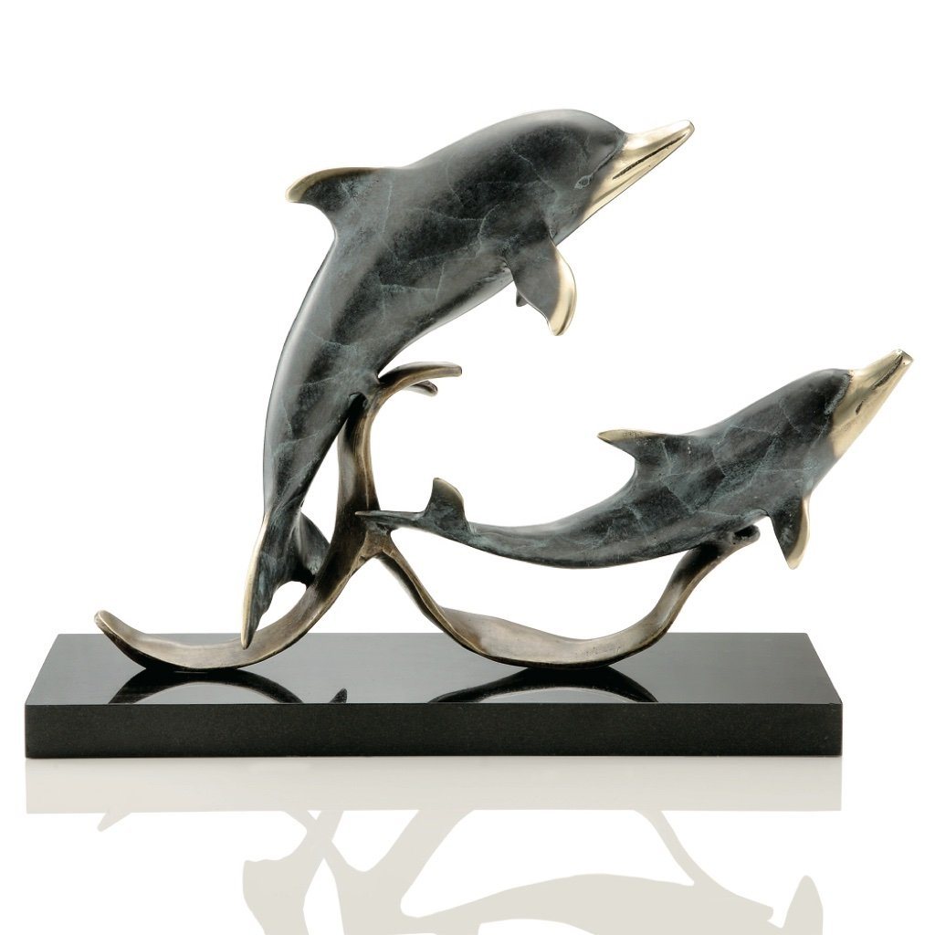 SPI Gallery Exquisite Sailor's Delight Double Dolphins Brass Sculpture for Home Decor