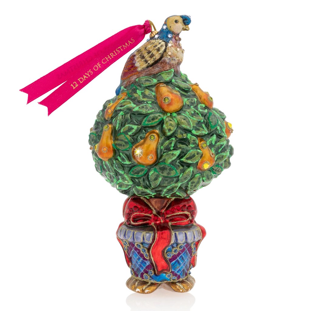 Jay Strongwater Exquisite Glass Ornament of Partridge in a Pear Tree