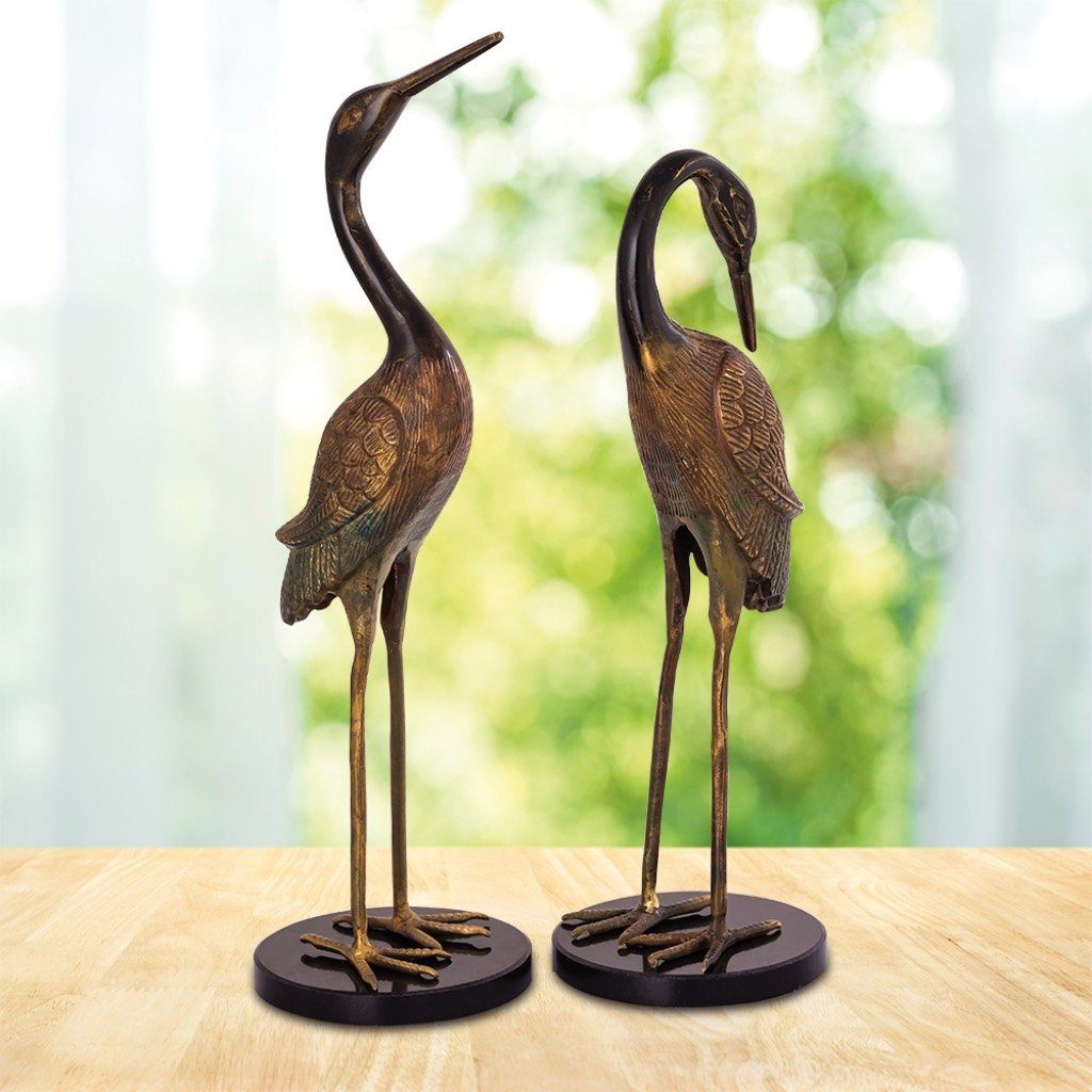 SPI Home Exquisite Hand - Cast Brass Crane Couple Statues with Marble Base