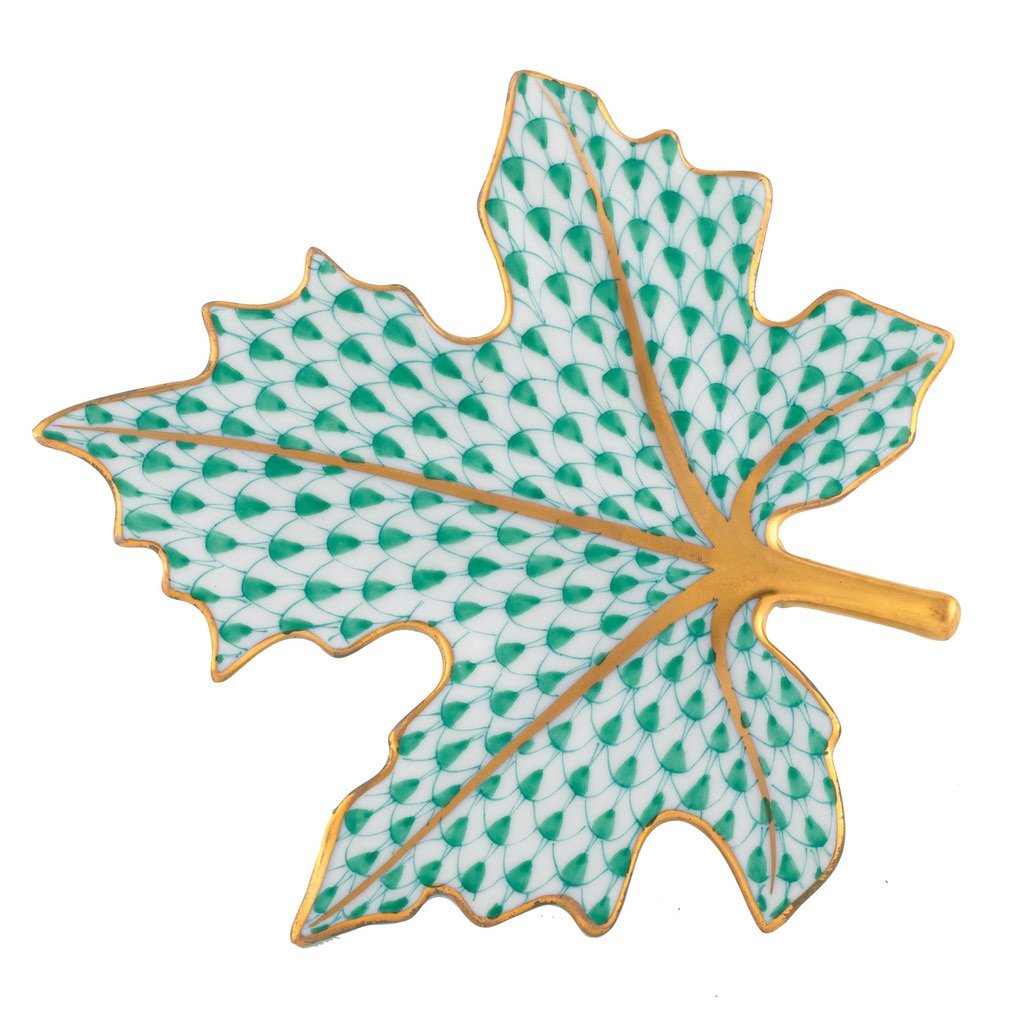 Exquisite Herend Hand - painted Maple Leaf Porcelain Figurine
