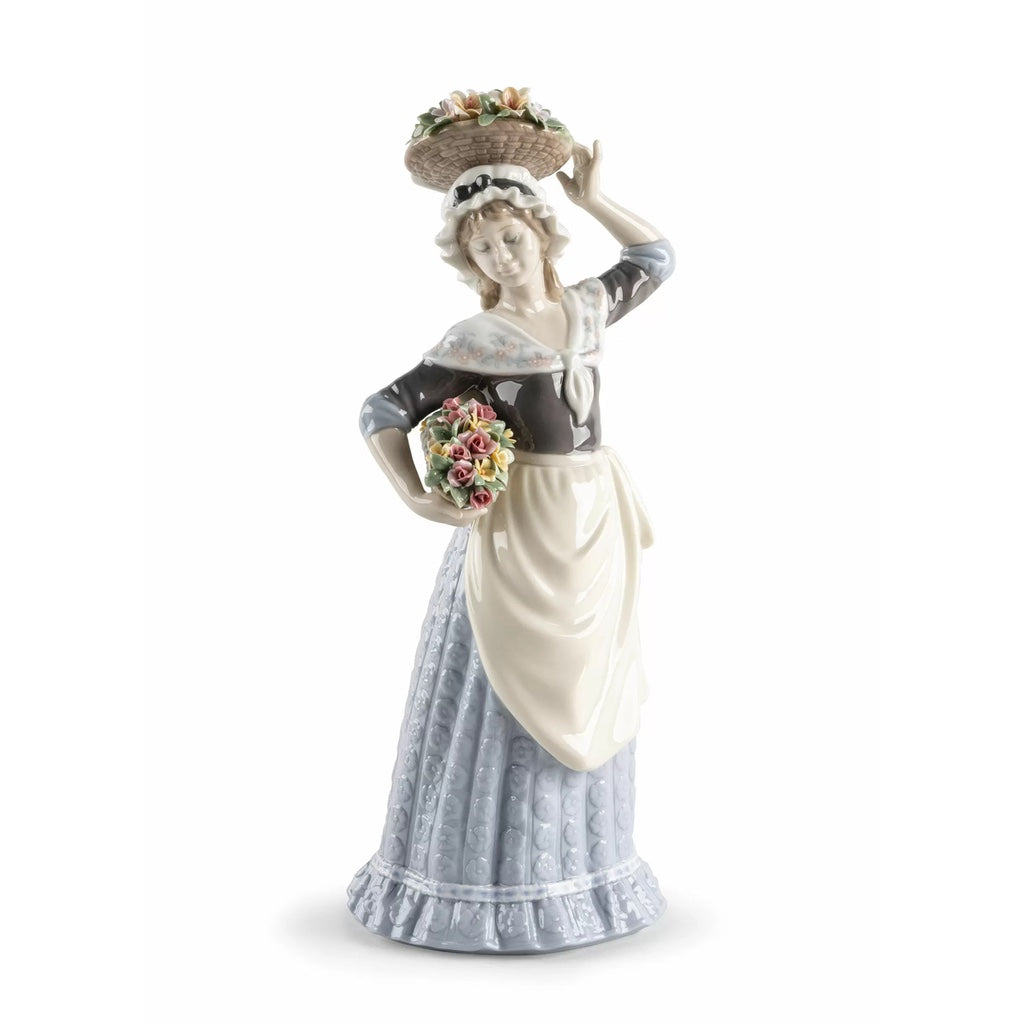 Exquisite Lladro Handmade Porcelain Flower Picking Sculptural Figurine