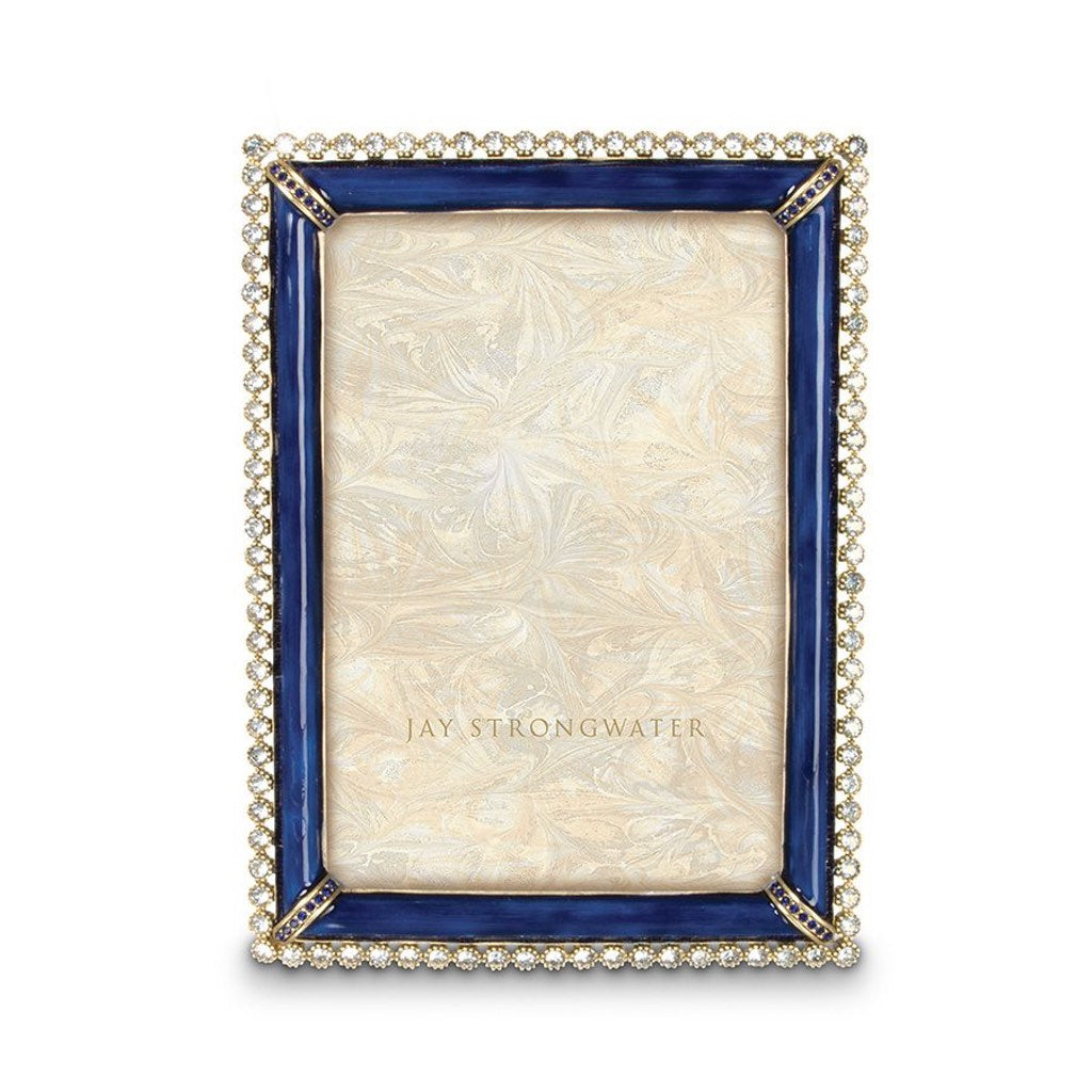 Jay Strongwater Lorraine 4 x 6 Photo Picture Frame - Delft Garden Style with Indigo Blue and 14K Gold Finish