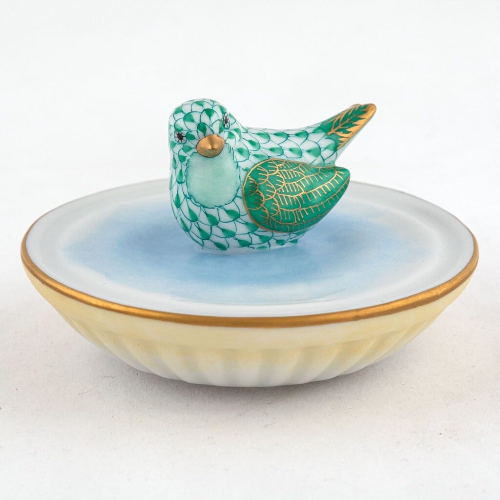 Handmade Herend Porcelain Figurine of a Bird Enjoying a Bath