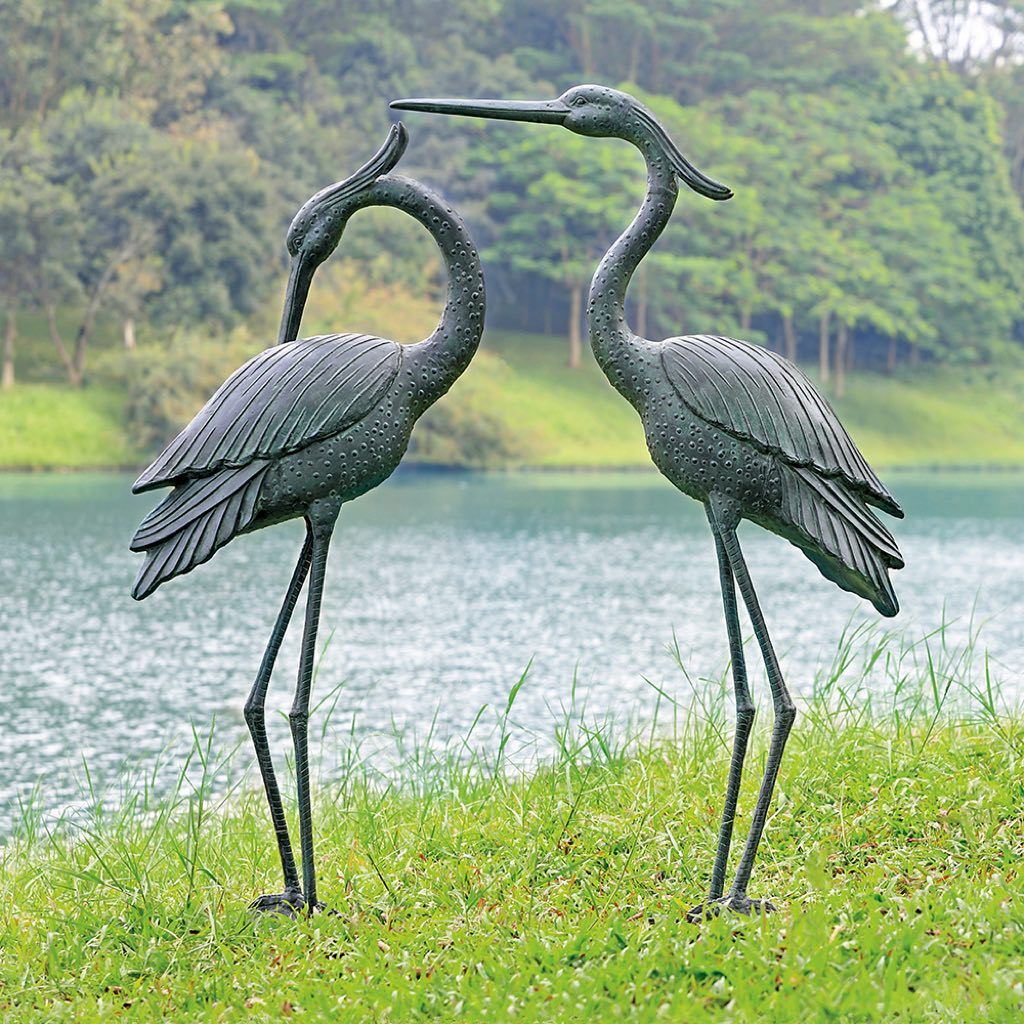 SPI Garden Decor - Pair of Majestic Marshland Royals Herons Sculptures