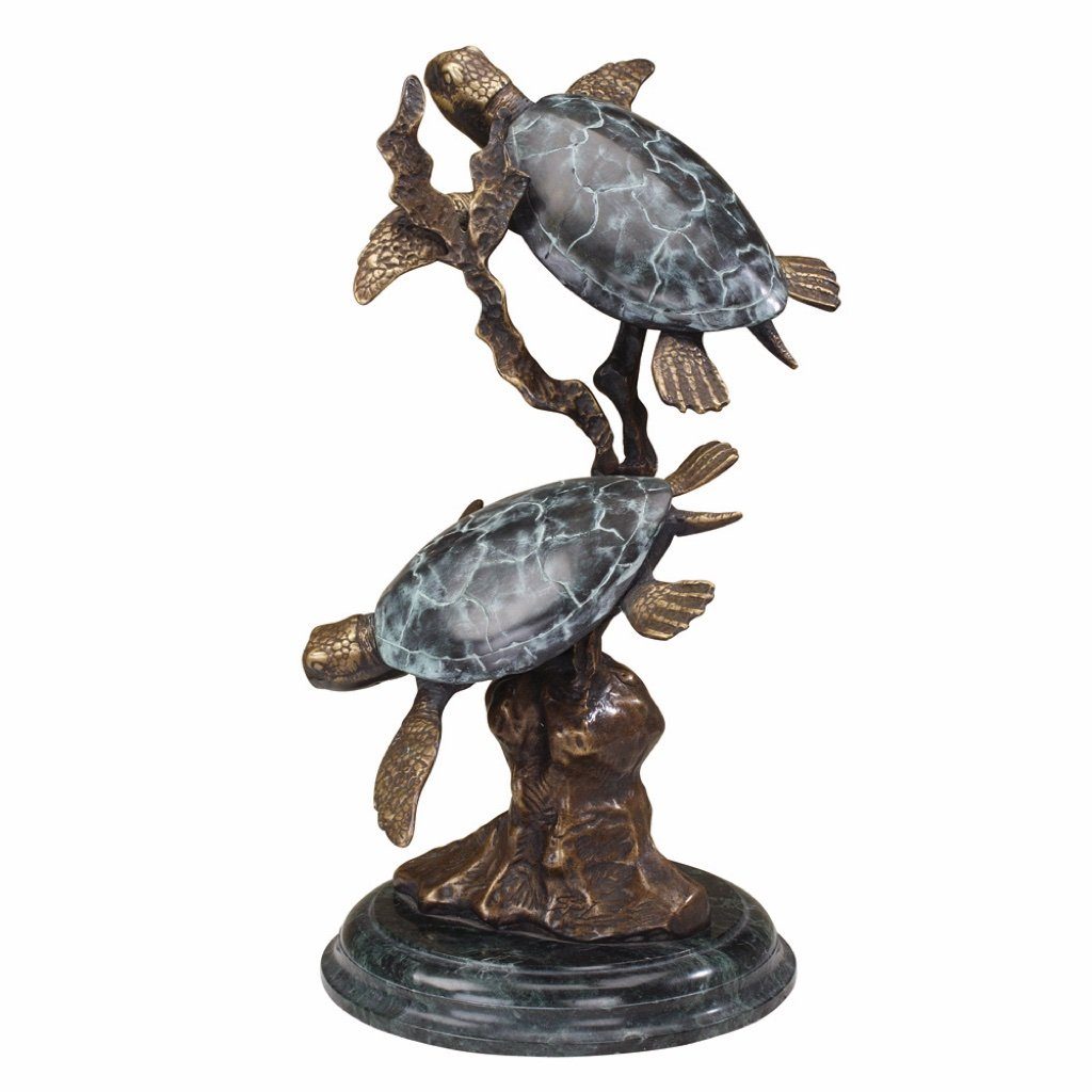 Large SPI Gallery Retro Brass Sea Turtle Duet Sculpture on Marble Base
