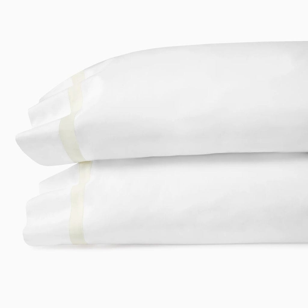 Sferra Estate 22 x 33 Standard Pillowcase Pair in Pristine White with Colorful Sateen Applique