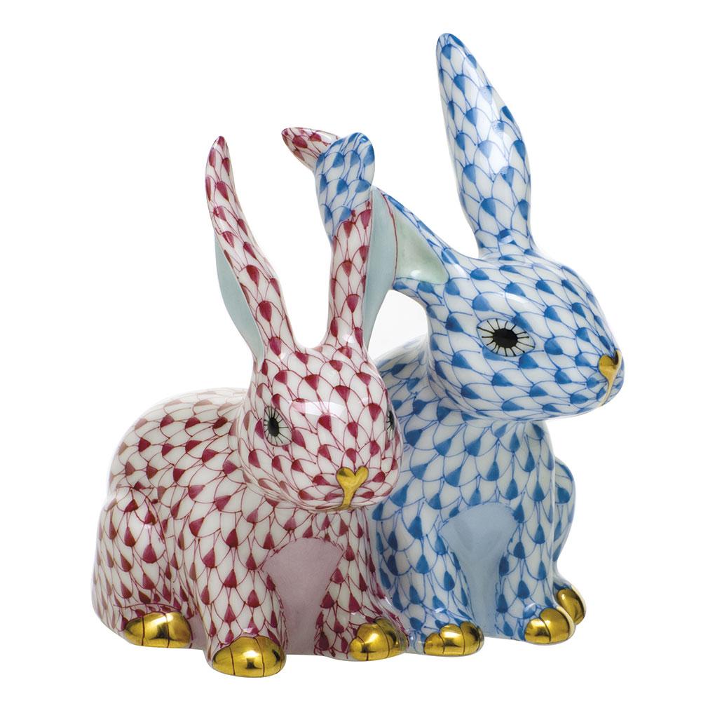 Handmade and Hand - painted Herend Twisted Bunnies Porcelain Figurine