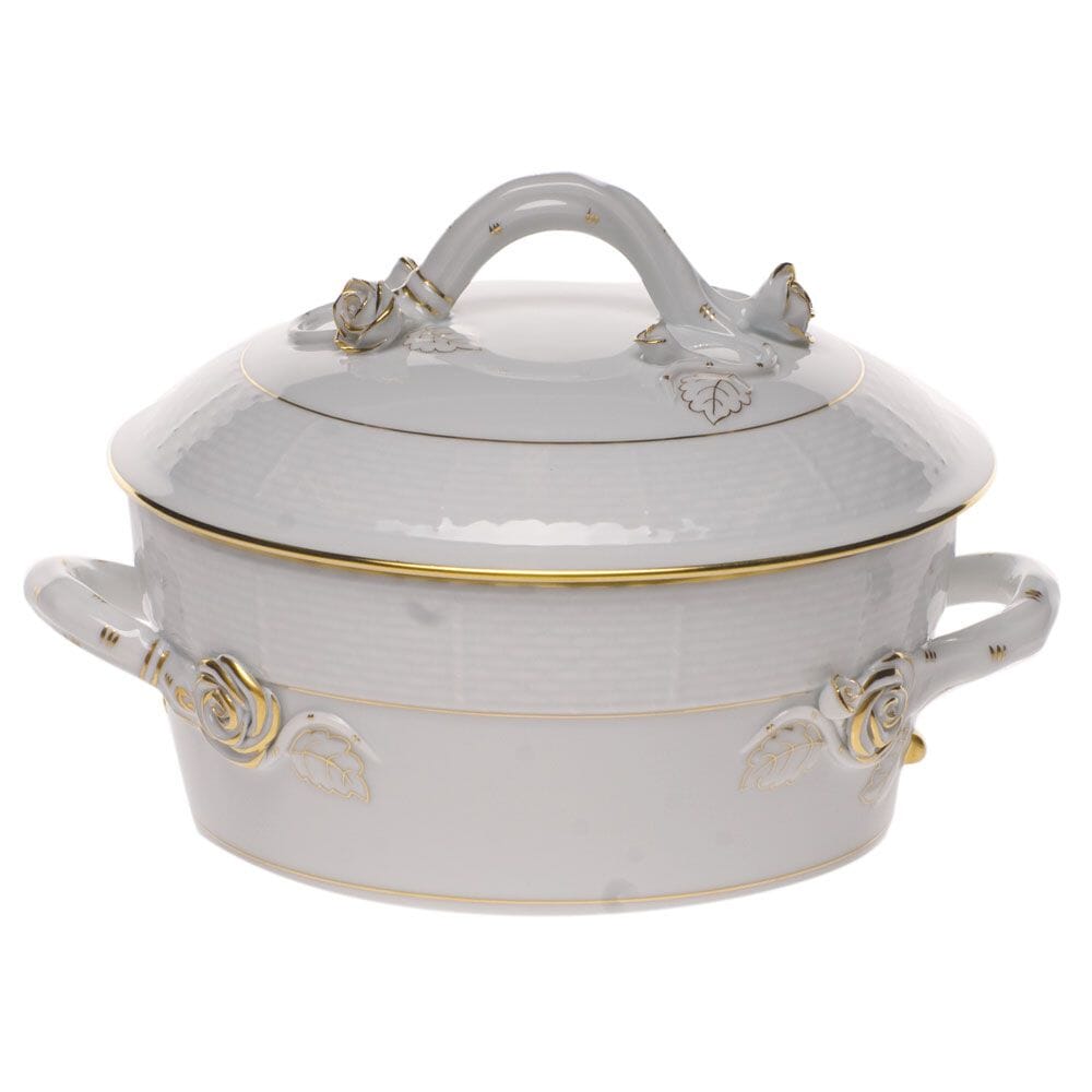 Herend Small Covered Vegetable Serving Dish with Golden Edge Design