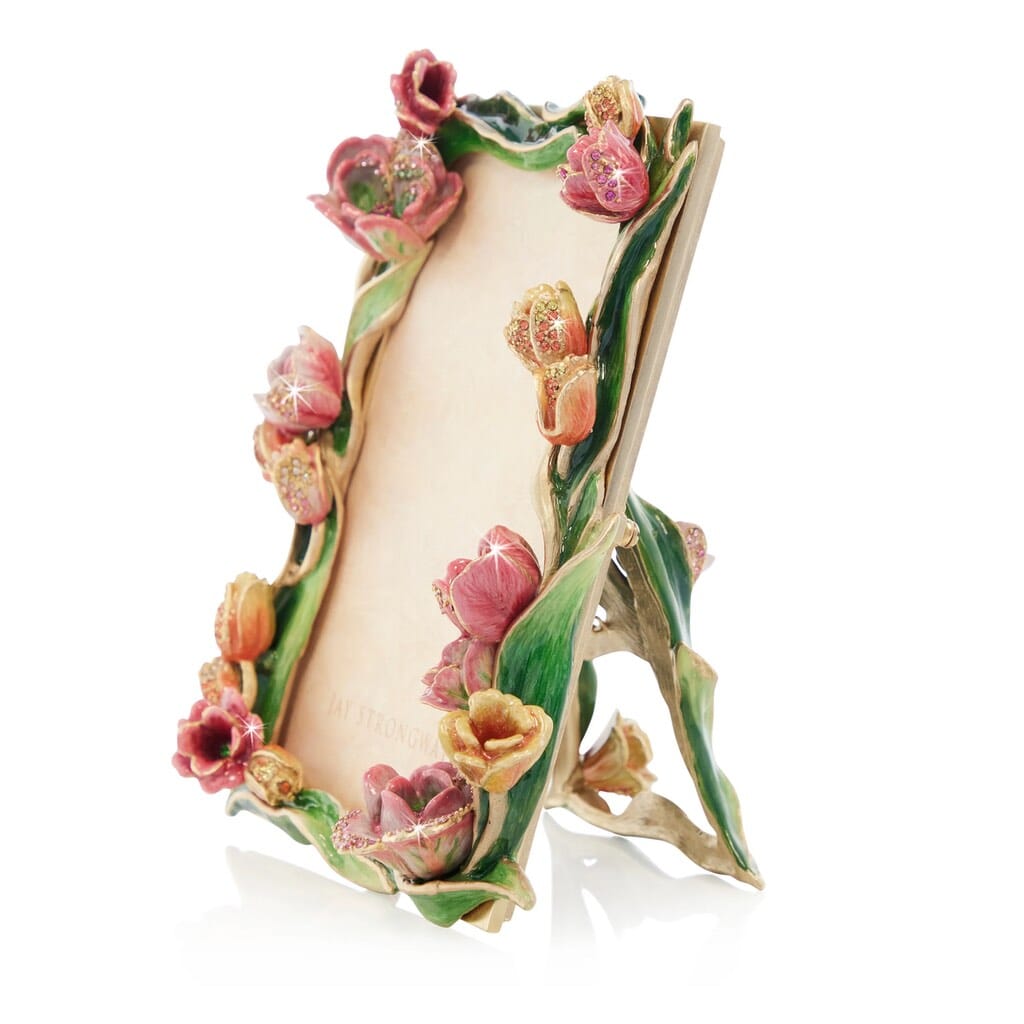 Jay Strongwater 5x7 Evelyn Tulip Frame with Enameled Bouquet