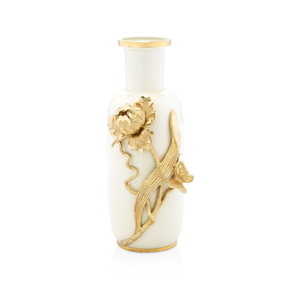 Jay Strongwater Exquisite Addilyn Tulip and Butterfly Decorative Glazed Porcelain Vase