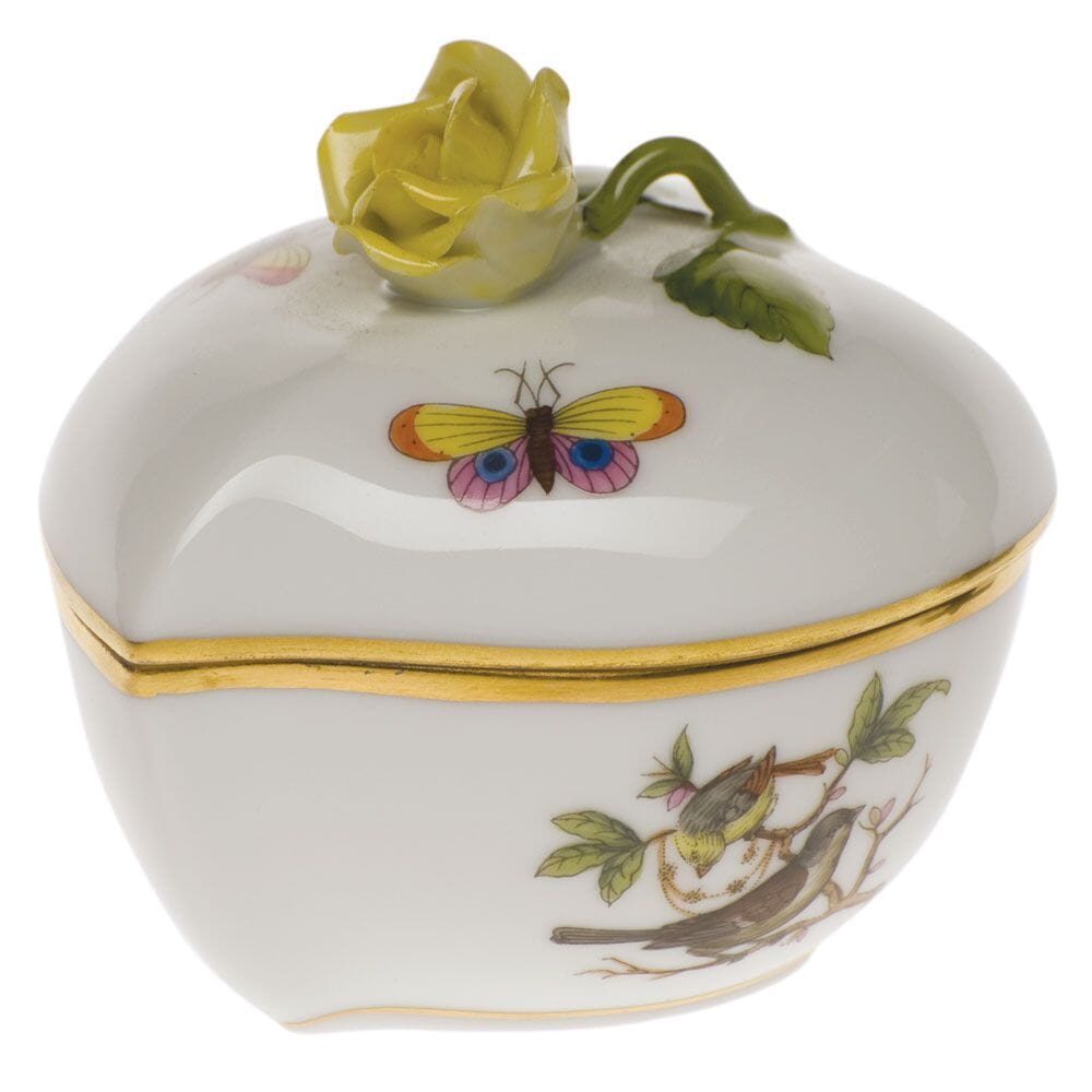 Exquisite Hand - painted Herend Rothschild Bird Heart Bonbon Dish with Rose Motif