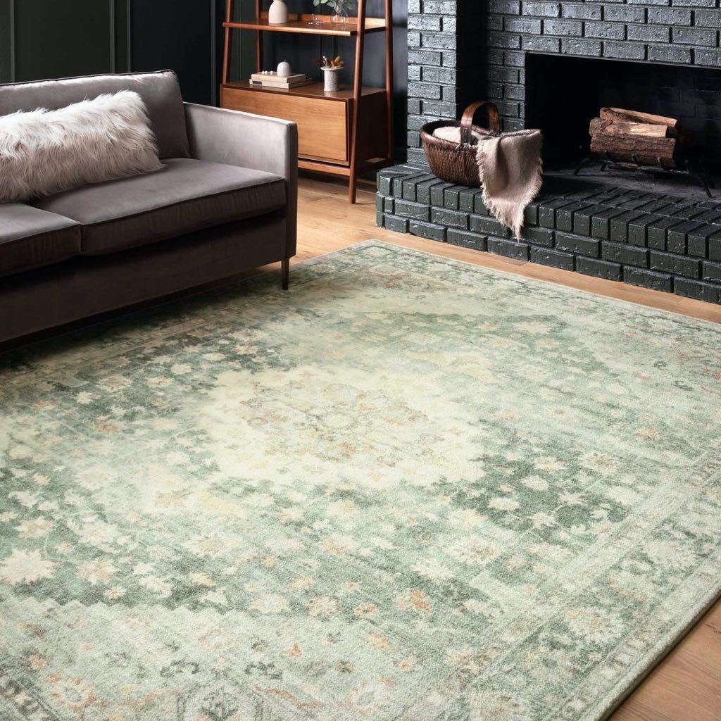 Loloi II Area Rug - Rosette ROS 08 in Teal and Ivory Color Scheme